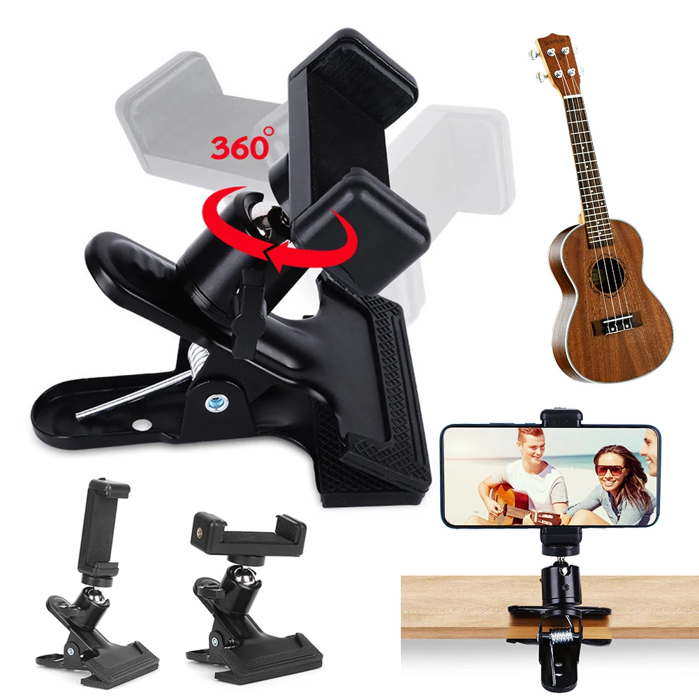 Musical Instrument Video - 360 ° 回転ギター電話ホルダーマウント ライブストリーミングビデオ録画用 ギターベースウクレレ楽器アクセサリーに適合