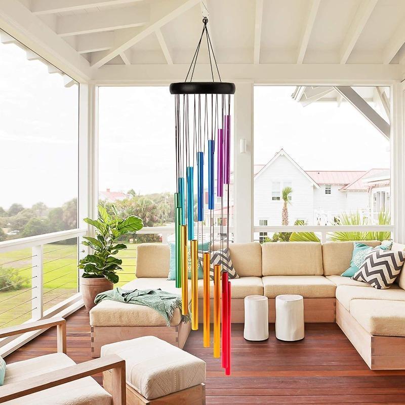 Wind Chime Tubular - 創造的な新しい12本のアルミ合金製ウィンドチャイム、フック付き、ゴールドとシルバーのベル、屋外、自宅、結婚式、パーティー、追悼の装飾、ギフトに最適