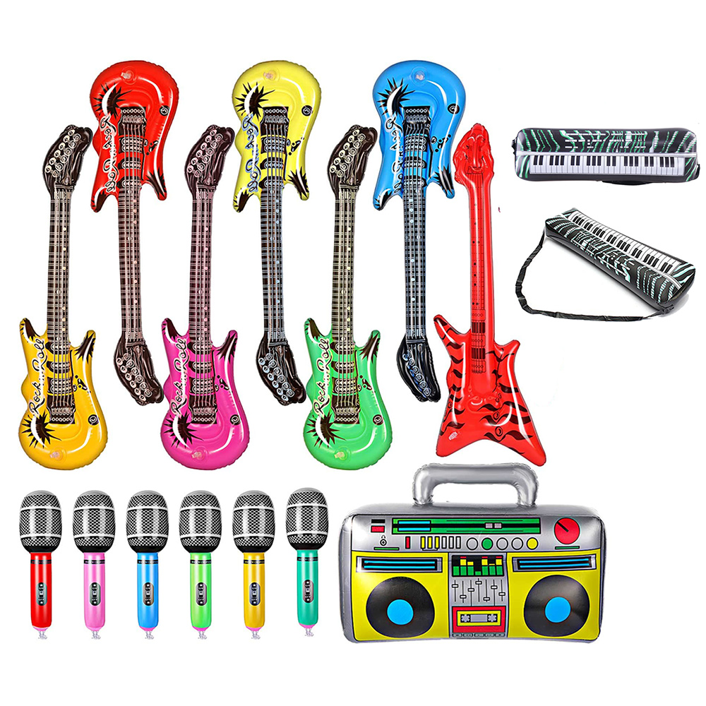 Musical Instrument You Blow - インフレータブル楽器おもちゃセットには、爆破ギター、ロックエレキギター、インフレータブルマイク、ラジオ、80年代、90年代のミュージカルが含まれます。