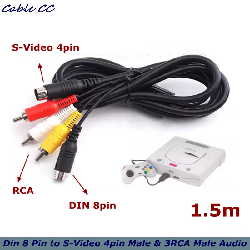 Musical Instrument Video - DIN 8ピン - Sビデオ4ピンオス＆3RCAオスオーディオアダプターケーブル（DVD、TV/HDTV、VCR、CD、楽器用）
