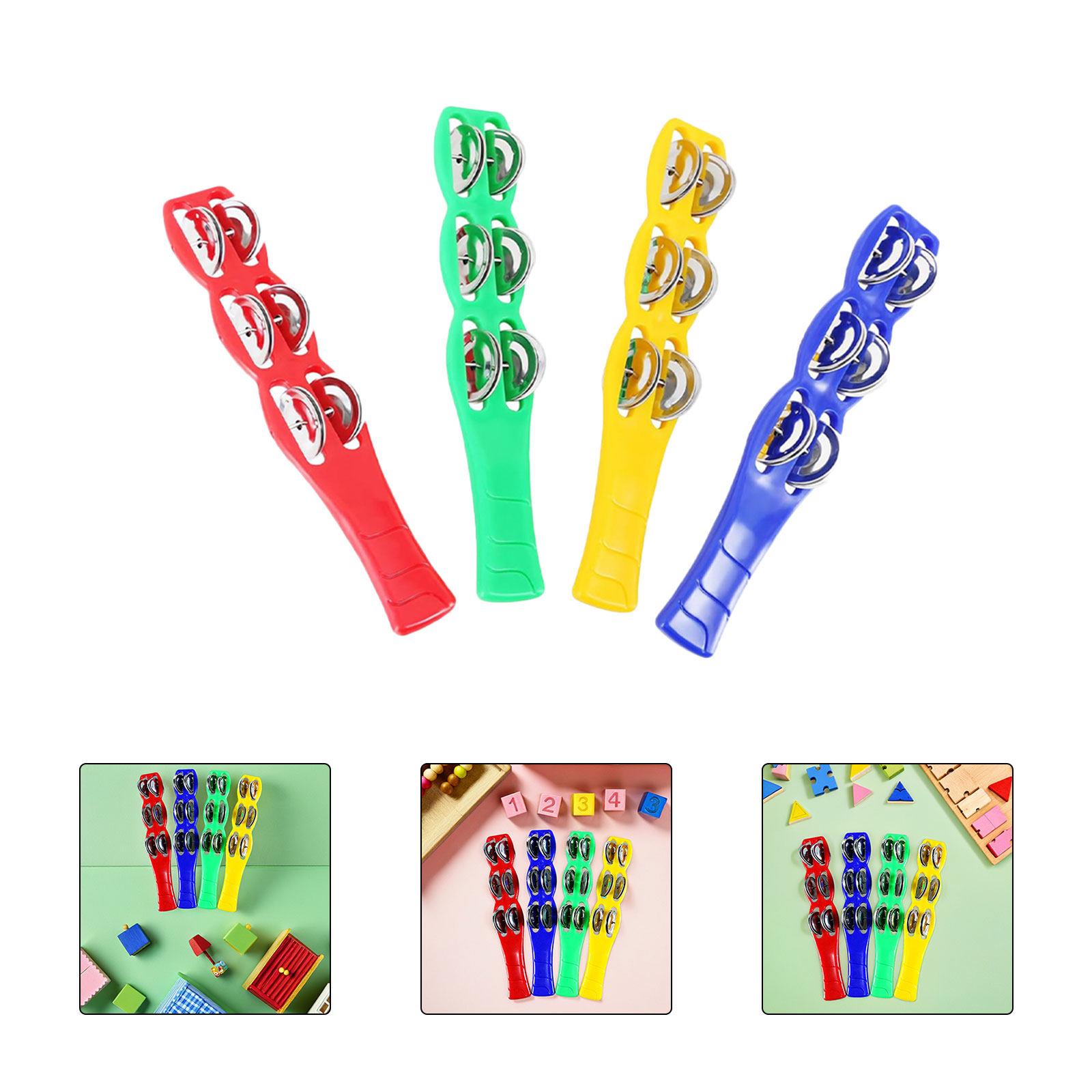 Musical Instrument Tambourine - 4本セット ジングルスティック プラスチック製 カラフルな楽器 タンバリンスティック 軽量で持ち運びやすい