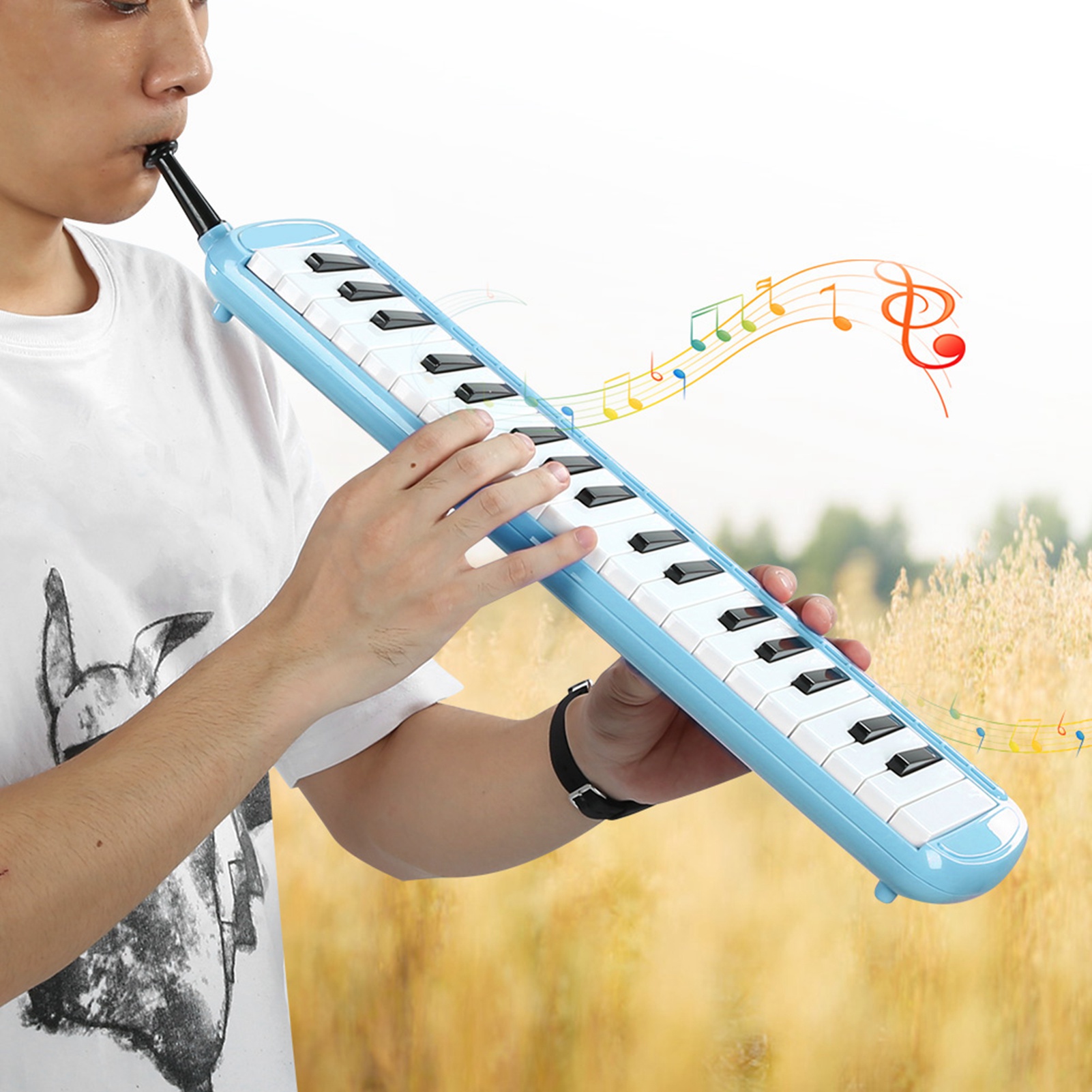 Musical Instrument Melodica - メロディカ 37鍵 ウィンド楽器 ブルー樹脂ボディ ステンレススチールベース リードはリン青銅製