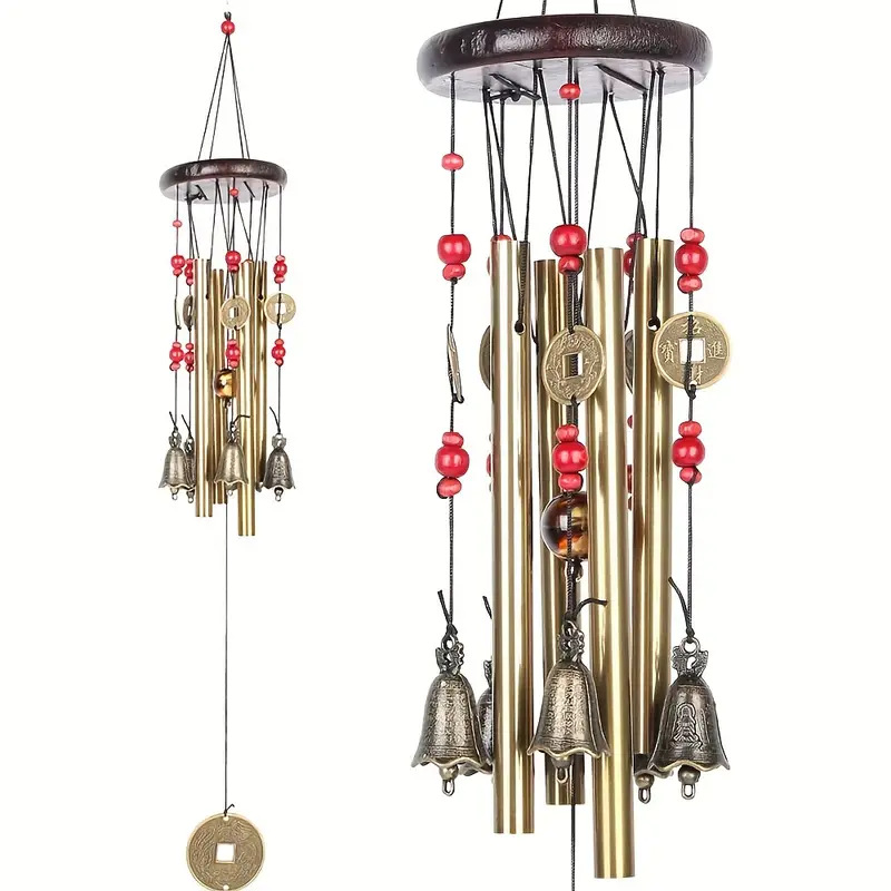 Wind Chime Tubular - 中国伝統レトロ風鈴 4本管5鐘 ブロンズ風鈴 風水開運風鈴 庭 パティオ