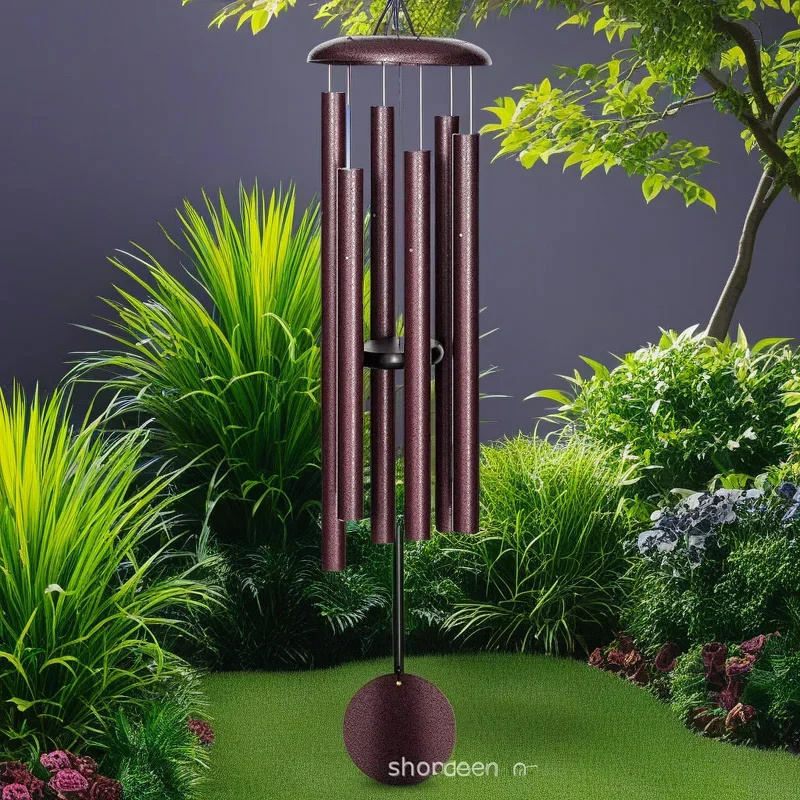 Wind Chime Tubular - 45インチ屋外風鈴、赤いアルミチューブ、鉄製トップキャップ付きガーデンベル、音楽付きヤードパティオ装飾、お母さんへのギフト