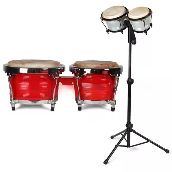プロ仕様ボンゴタンバリン スタンドセット付き ドラムセット  - Bongo Drum Set のレビューと価格