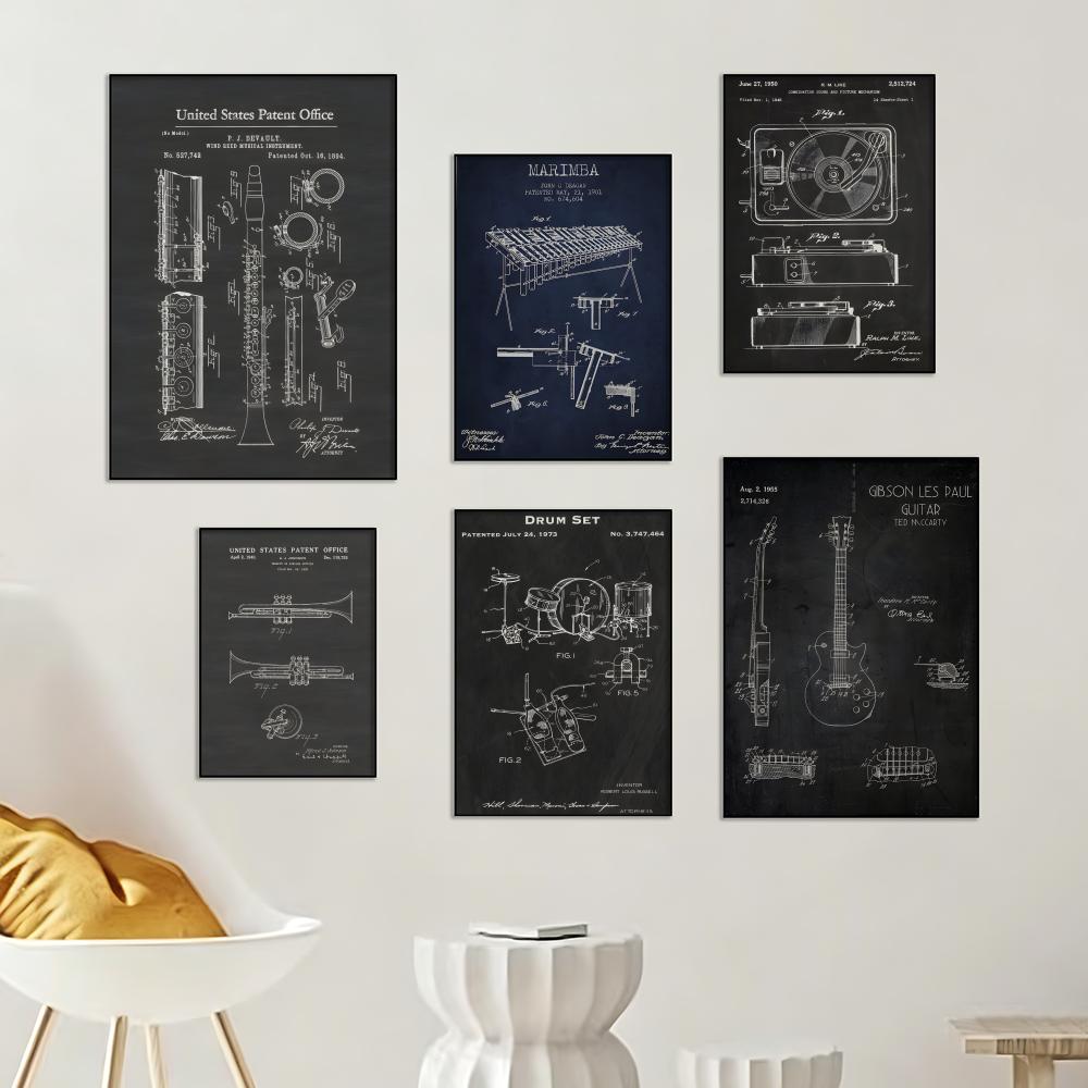 アート楽器デザイン図面ポスター絵画ウォールアート家の装飾プリ - Musical Instrument In Drawing のレビューと価格