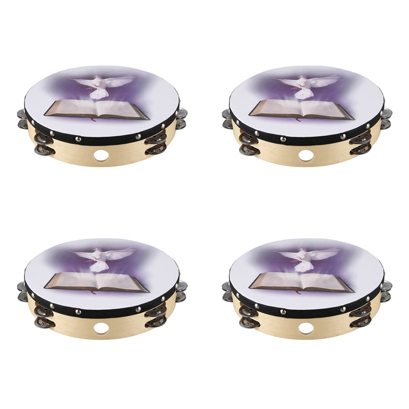 4 個 10 インチ木製タンバリン鳩聖書音楽打楽器タンバリン - Musical Instrument Tambourine のレビューと価格