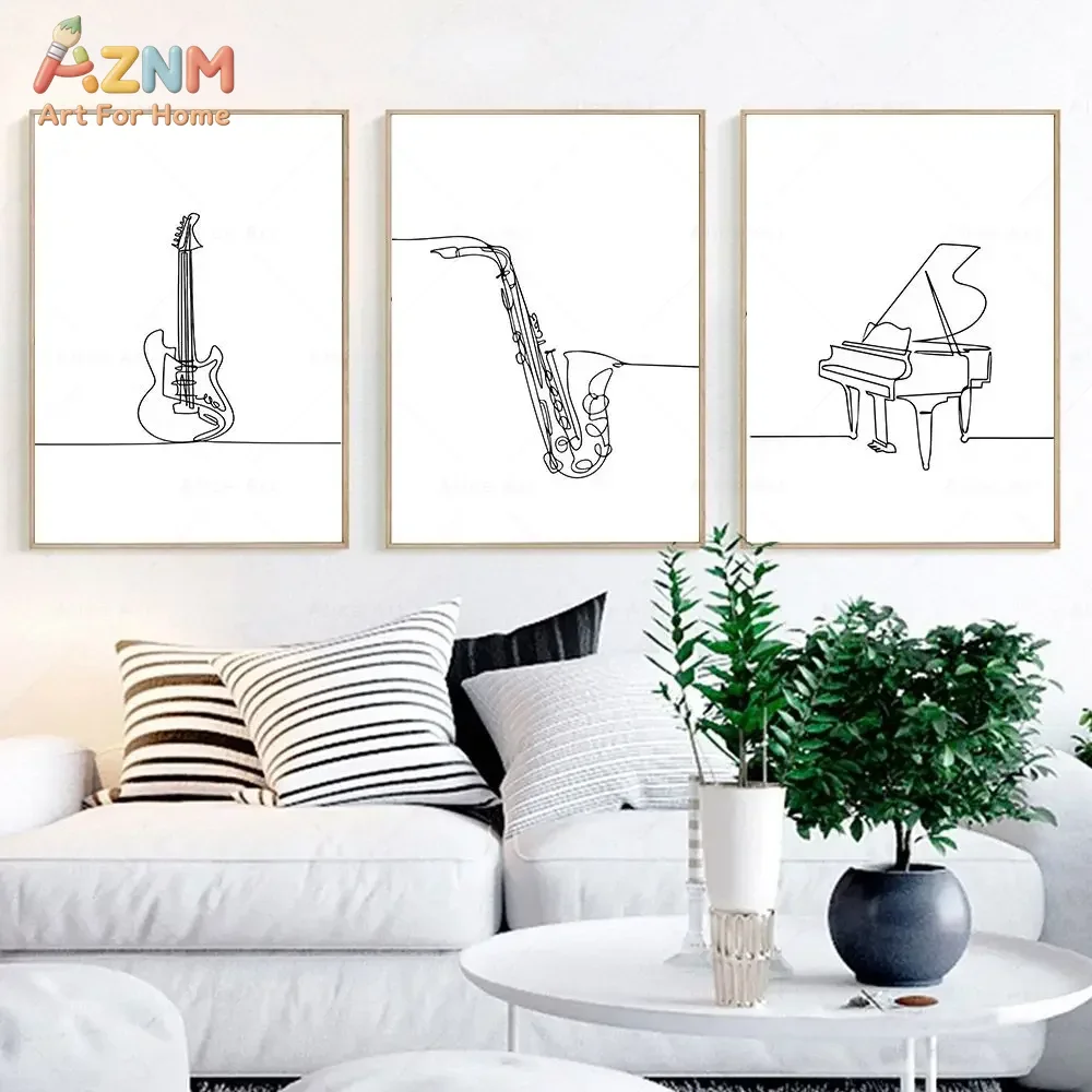 AZNM ミニマリストワンラインアート楽器キャンバスウォール - Musical Instrument In Drawing のレビューと価格