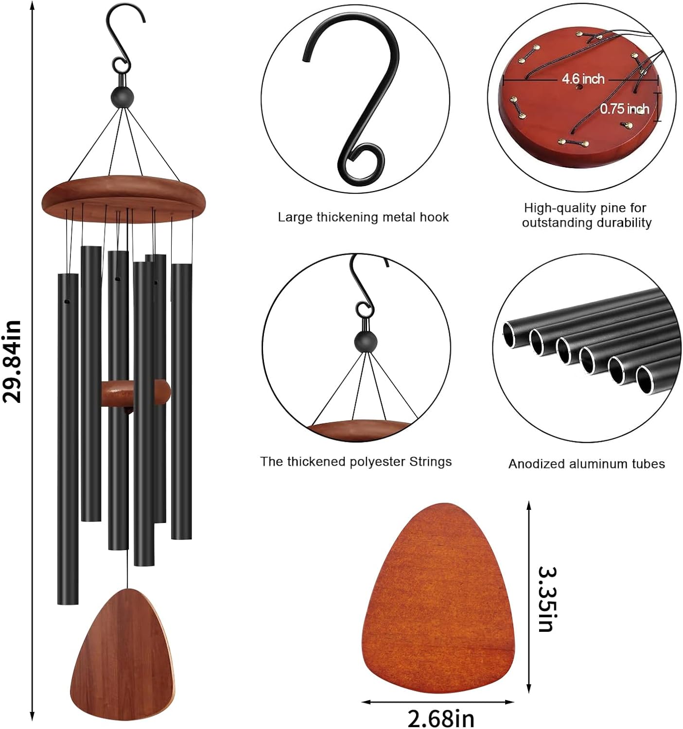 28インチの屋外用ウィンドチャイム、6本のチューニングチュー - Wind Chime Tubular のレビューと価格