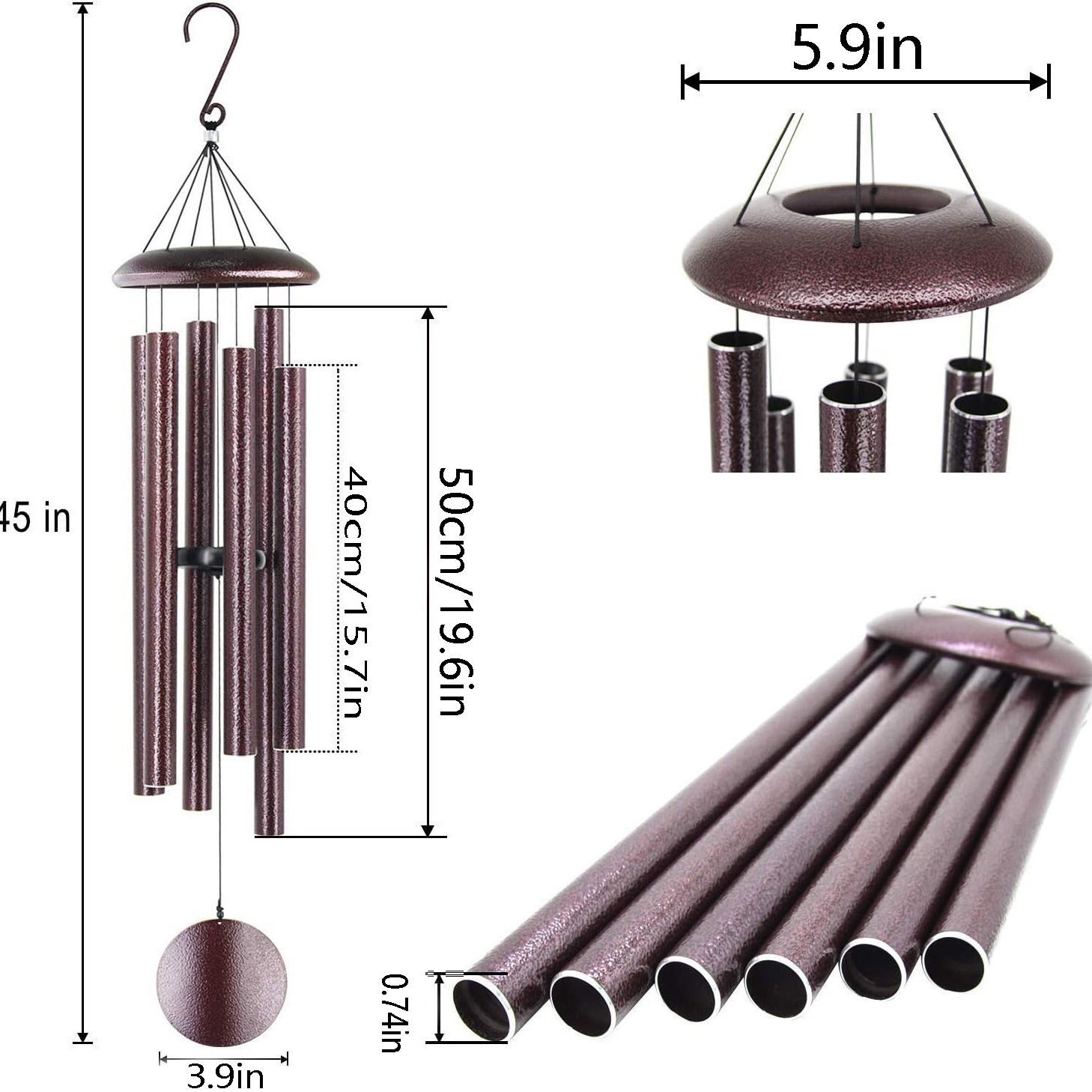 45インチ屋外風鈴、赤いアルミチューブ、鉄製トップキャップ付 - Wind Chime Tubular のレビューと価格