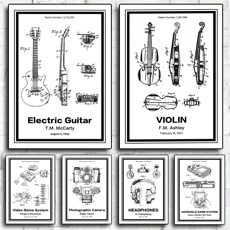 楽器特許ポスターキャンバス絵画ギターサックスブームボックスビ - Musical Instrument Video のレビューと価格