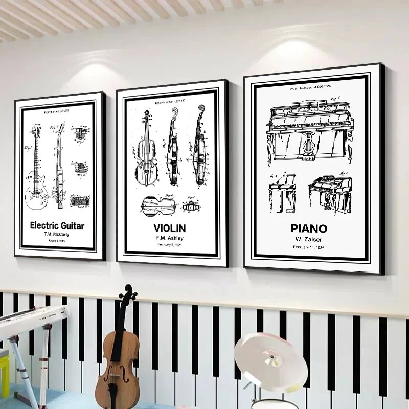 楽器特許ポスターキャンバス絵画ギターサックスブームボックスビ - Musical Instrument Video のレビューと価格